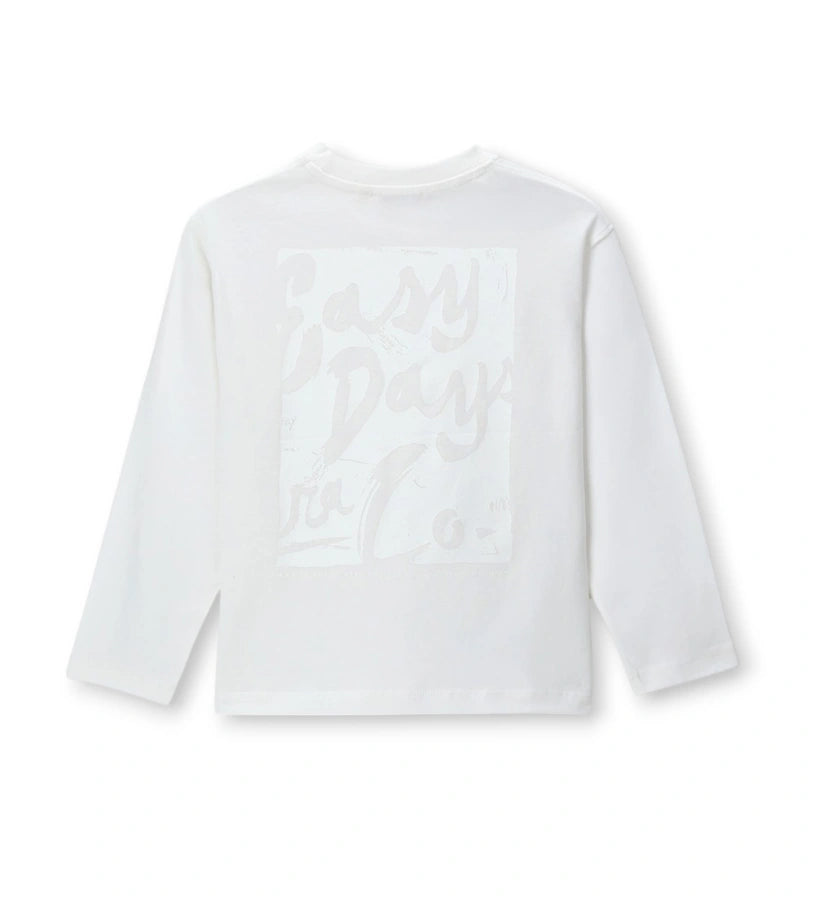 Η πίσω όψη του μακρυμάνικου oversized T-shirt Original Marines σε λευκό χρώμα.