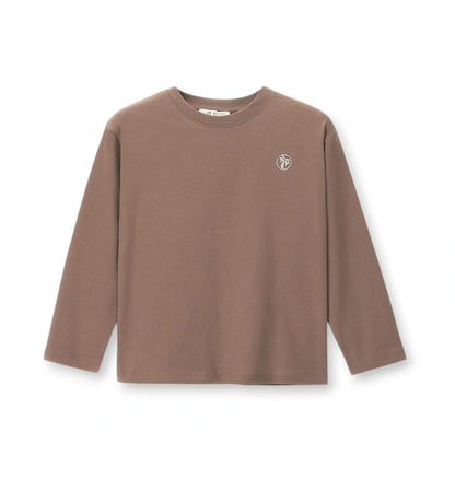Παιδικό T-shirt για αγόρι μακρυμάνικο oversized σε καφέ χρώμα με στάμπα στο στήθος.