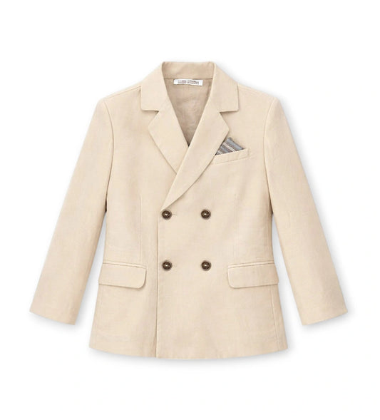 Παιδικό σταυρωτό σακάκι για αγόρι σε εκρού χρώμα από λινό και βαμβάκι Original Marines.