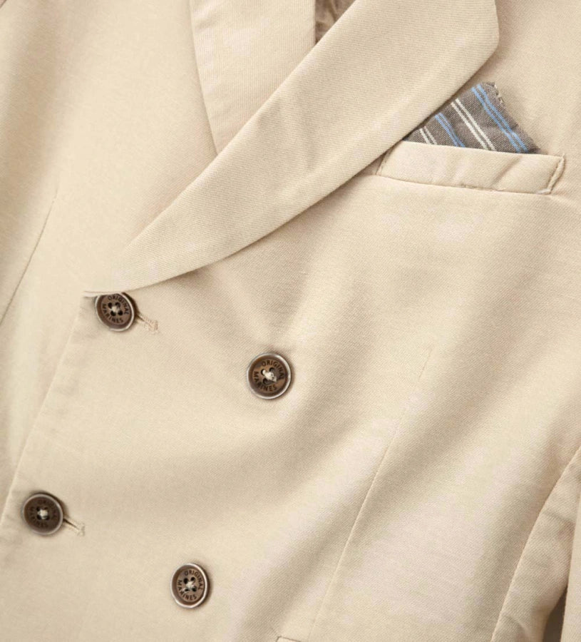 Παιδικό σταυρωτό σακάκι για αγόρι σε εκρού χρώμα από λινό και βαμβάκι Original Marines.