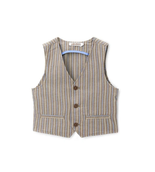 Παιδικό γιλέκο για αγόρι σε ταμπά χρώμα από λινό και βαμβάκι Original Marines.