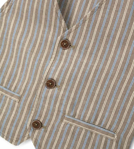 Παιδικό γιλέκο για αγόρι σε ταμπά χρώμα από λινό και βαμβάκι Original Marines.