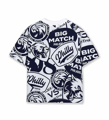 Παιδικό λευκό βαμβακερό T-shirt για αγόρι με πολύχρωμο allover print Original Marines.