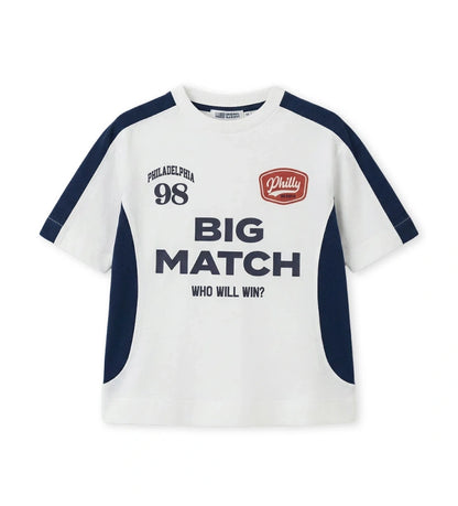 Παιδικό λευκό T-shirt για αγόρι με πλαϊνές φάσες και graphic prints Original Marines.