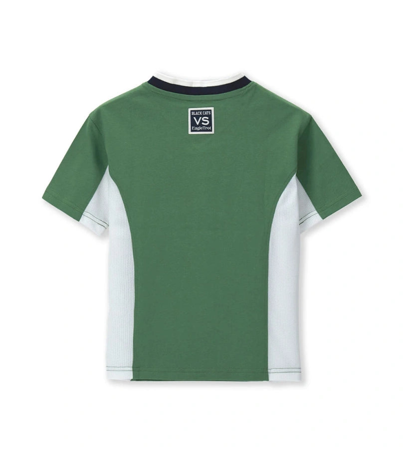 Παιδικό πράσινο T-shirt για αγόρι 5-14 ετών με mesh λεπτομέρειες και sporty σχέδιο Original Marines.
