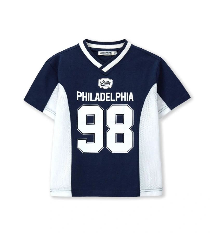 Παιδικό μπλε T-shirt για αγόρι 5-14 ετών με mesh λεπτομέρειες και sporty σχέδιο Original Marines.