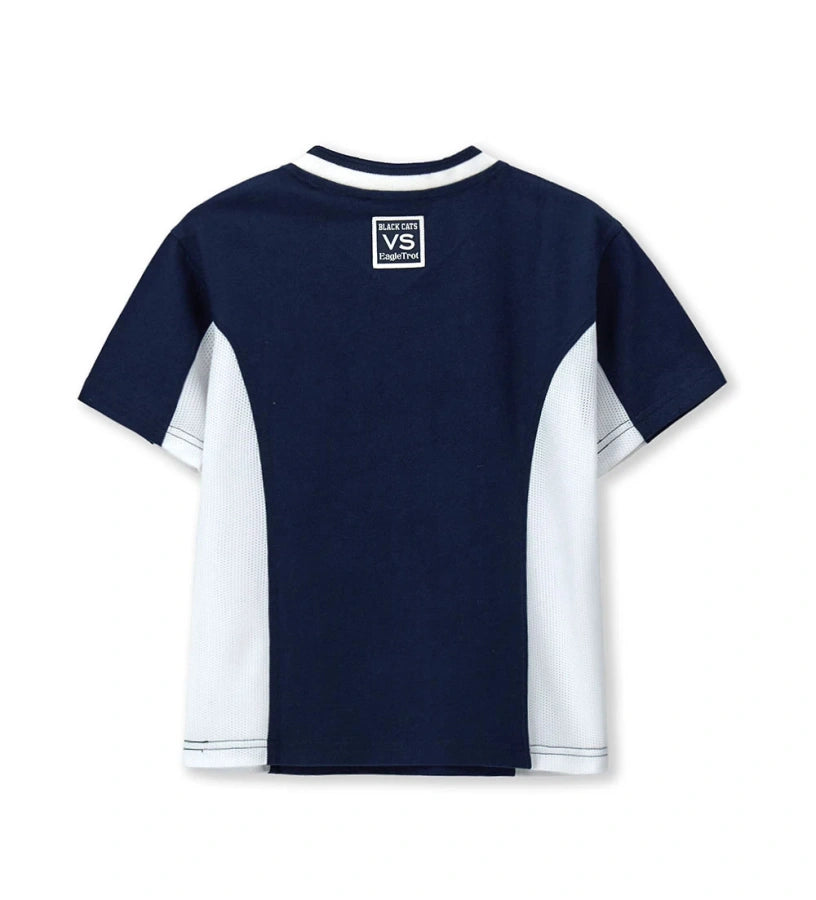 Παιδικό μπλε T-shirt για αγόρι 5-14 ετών με mesh λεπτομέρειες και sporty σχέδιο Original Marines.