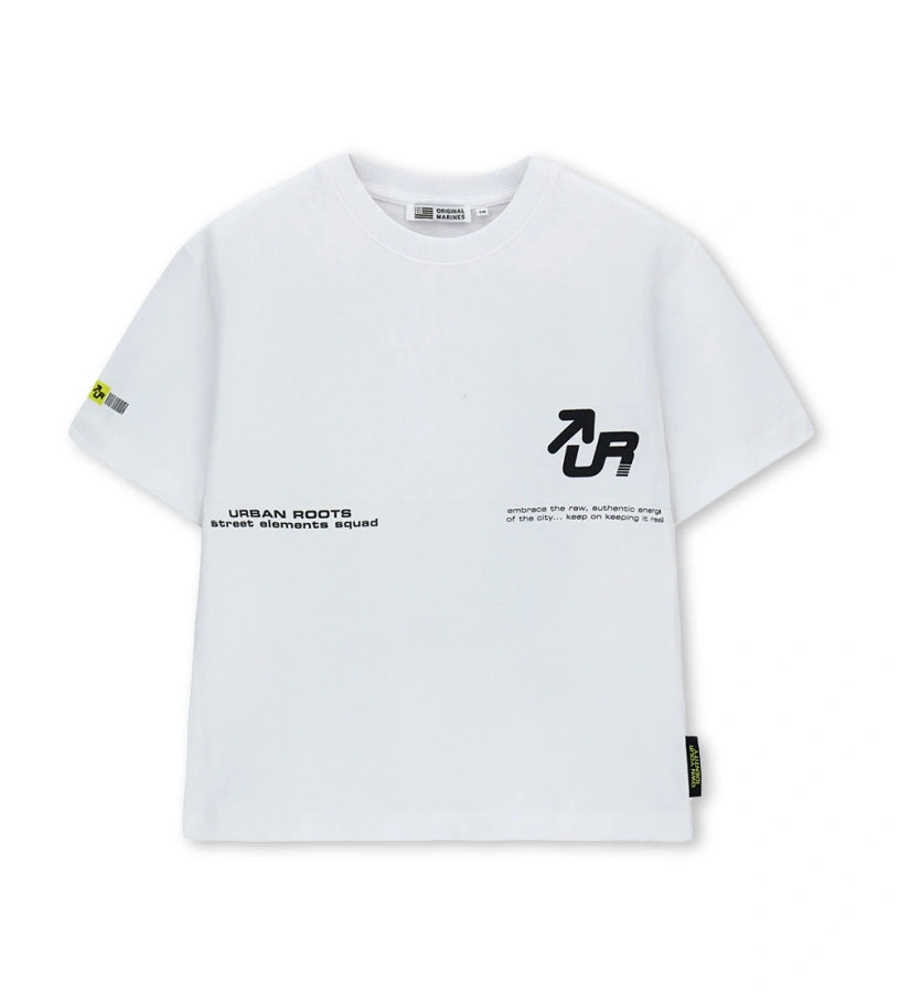 Παιδικό oversized T-shirt για αγόρι 7-14 ετών σε λευκό χρώμα με σχέδια Original Marines.