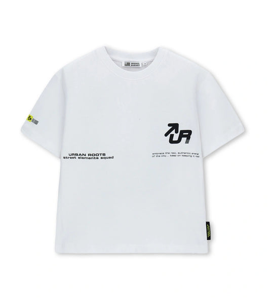 Παιδικό oversized T-shirt για αγόρι 7-14 ετών σε λευκό χρώμα με σχέδια Original Marines.