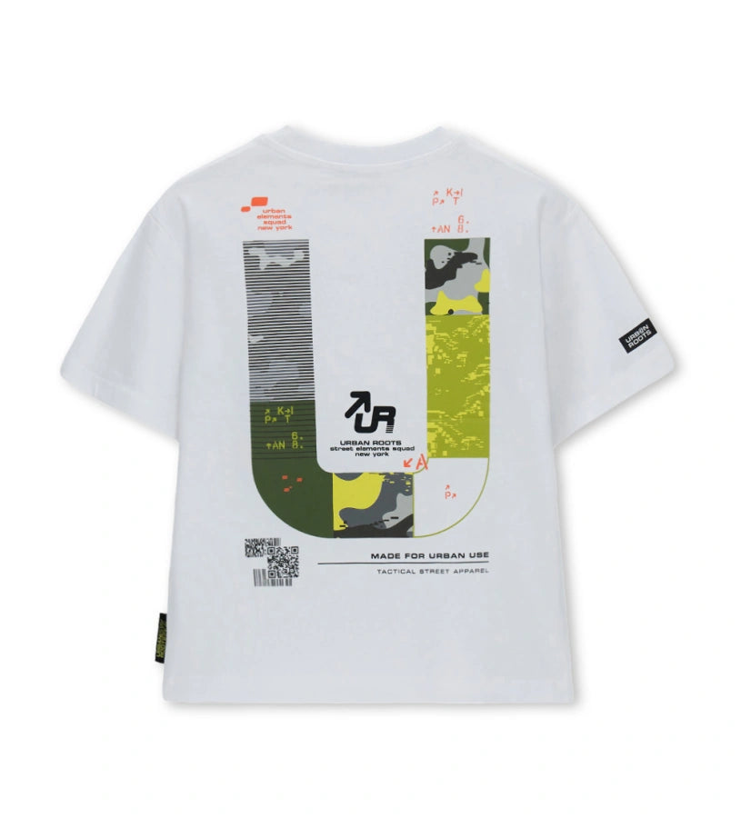 Παιδικό oversized T-shirt για αγόρι 7-14 ετών σε λευκό χρώμα με σχέδια Original Marines.
