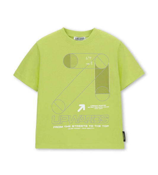 Παιδικό κίτρινο βαμβακερό T-shirt για αγόρι με oversized γραμμή και bold prints Original Marines.
