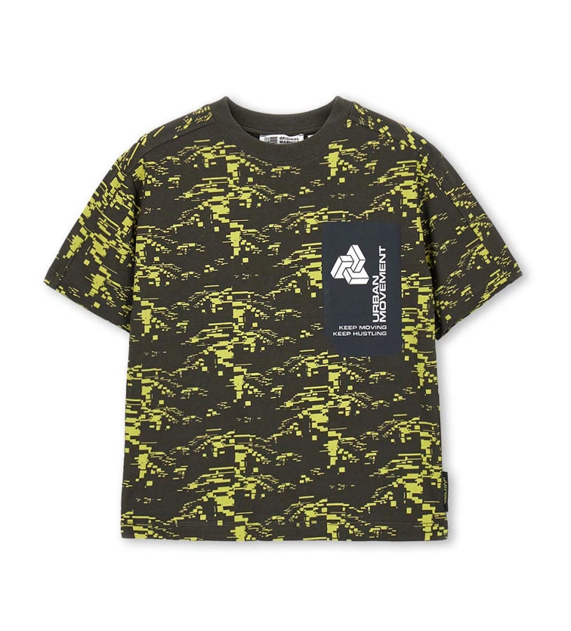 Παιδικό σκούρο καφέ T-shirt για αγόρι 7-14 ετών με oversized γραμμή Original Marines.