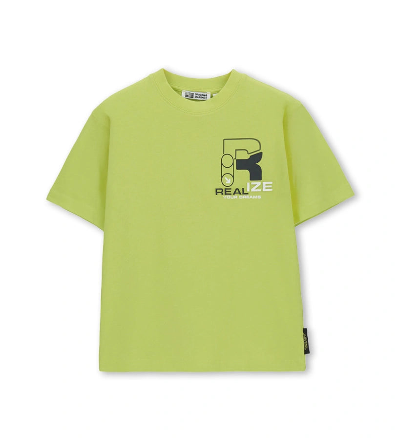 Παιδικό κίτρινο βαμβακερό T-shirt για αγόρι με oversized γραμμή και bold prints Original Marines.