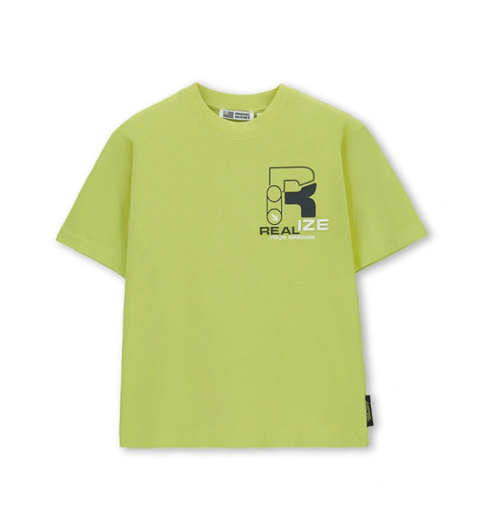 Παιδικό κίτρινο βαμβακερό T-shirt για αγόρι με oversized γραμμή και bold prints Original Marines.