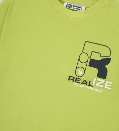 Παιδικό κίτρινο βαμβακερό T-shirt για αγόρι με oversized γραμμή και bold prints Original Marines.