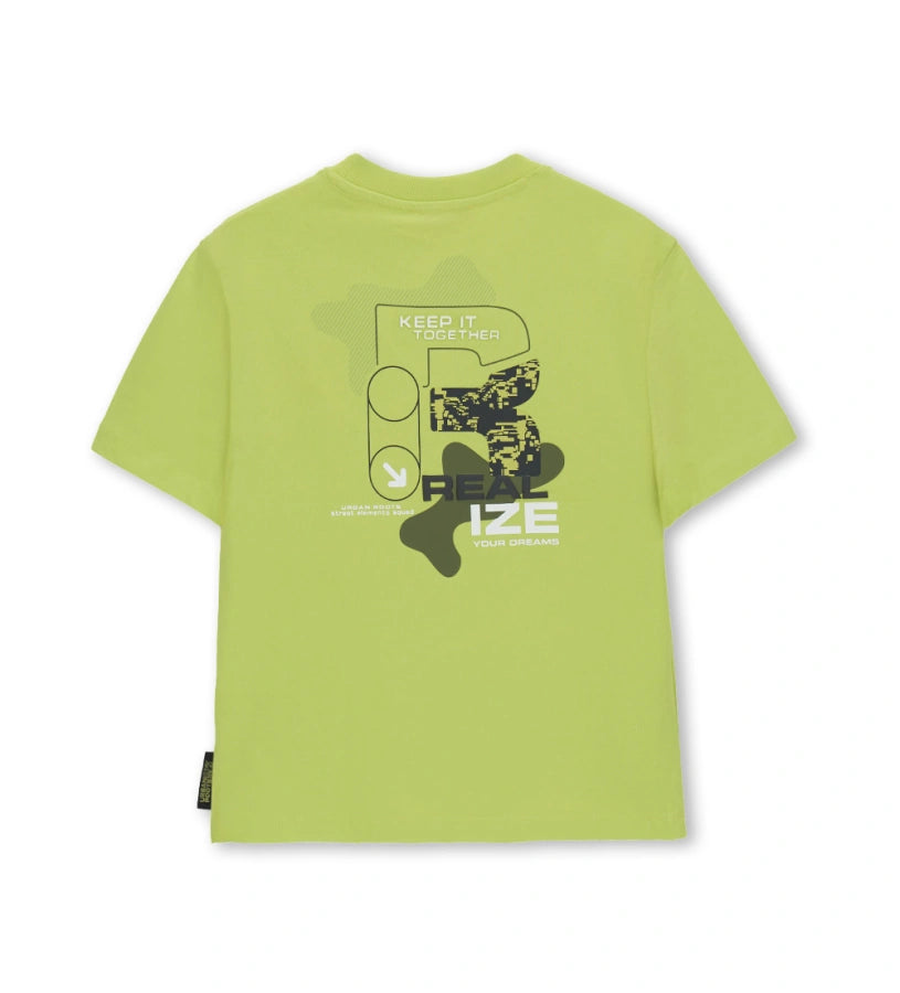 Παιδικό κίτρινο βαμβακερό T-shirt για αγόρι με oversized γραμμή και bold prints Original Marines.