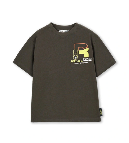 Παιδικό καφέ T-shirt για αγόρια 7-14 ετών με μοντέρνα σχέδια και ριμπ λαιμόκοψη.
