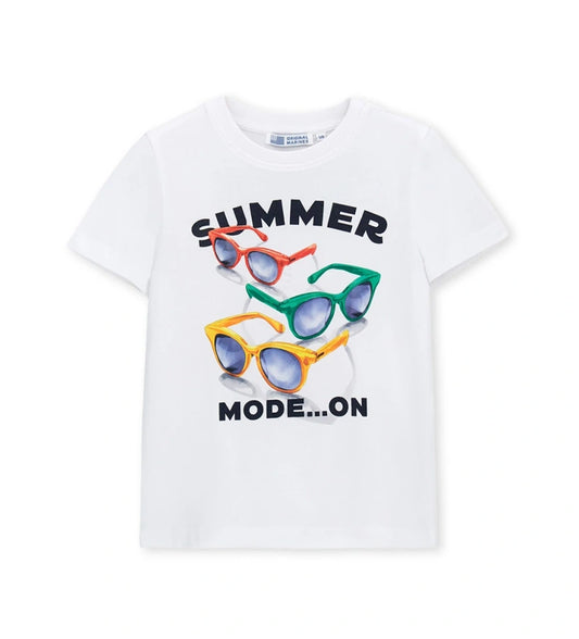 Παιδικό λευκό βαμβακερό T-shirt για αγόρι 5-14 ετών με καλοκαιρινό τύπωμα Original Marines.