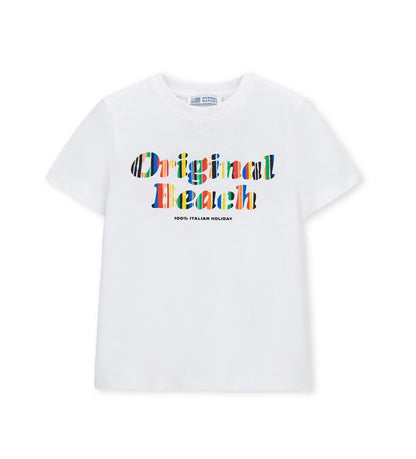 Παιδικό λευκό βαμβακερό T-shirt για αγόρι 5-14 ετών με τύπωμα Surf-Skate Original Marines.