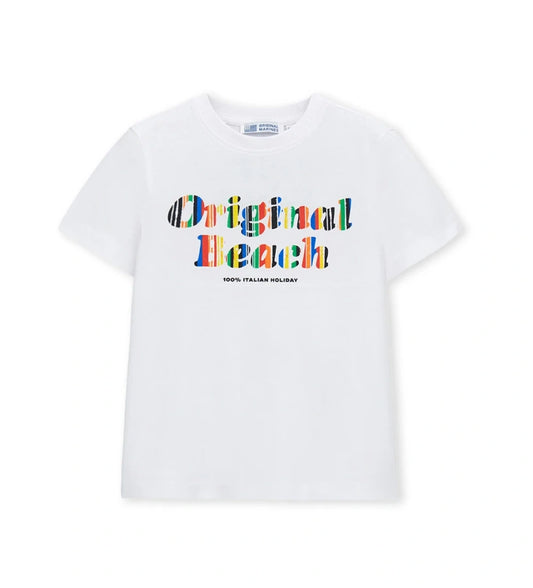 Παιδικό λευκό βαμβακερό T-shirt για αγόρι 5-14 ετών με τύπωμα Surf-Skate Original Marines.