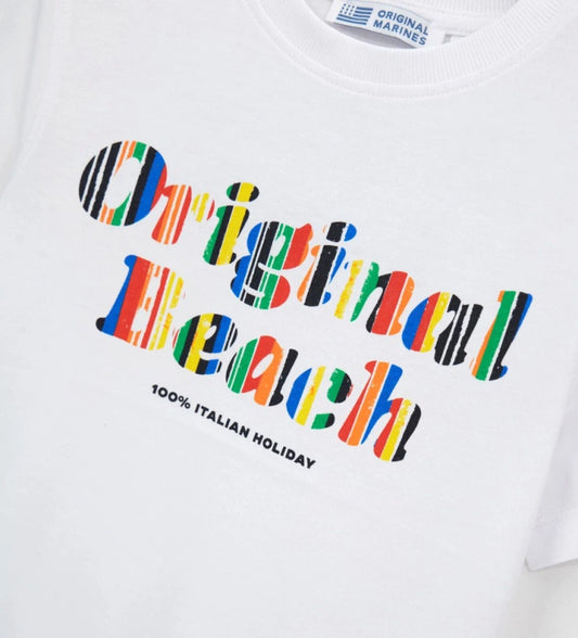 Παιδικό λευκό βαμβακερό T-shirt για αγόρι 5-14 ετών με τύπωμα Surf-Skate Original Marines.