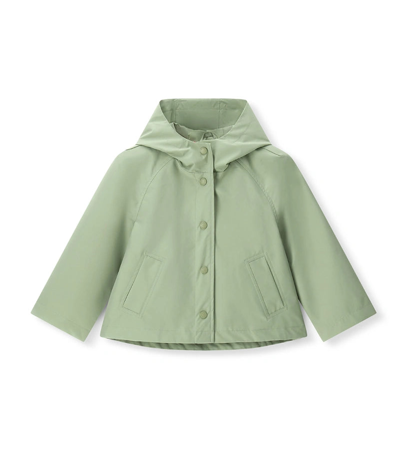 Παιδικό μπουφάν για κορίτσι σε πράσινο χρώμα με κουκούλα και κουμπιά.
