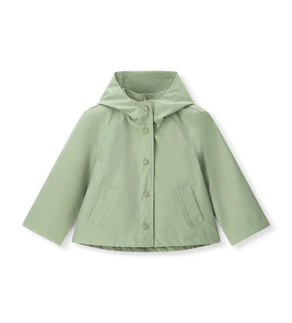 Παιδικό μπουφάν για κορίτσι σε πράσινο χρώμα με κουκούλα και κουμπιά.