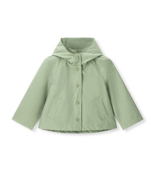 Παιδικό μπουφάν για κορίτσι σε πράσινο χρώμα με κουκούλα και κουμπιά.