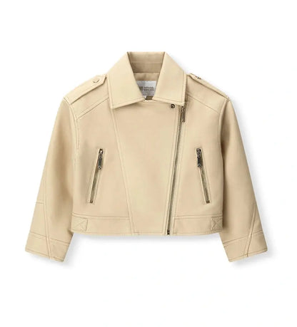 Παιδικό μπουφάν biker για κορίτσι από μαύρη δερματίνη με μεταλλικό φερμουάρ.