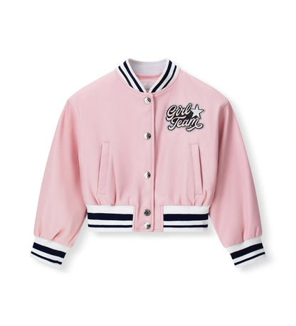 Κοριτσίστικο ροζ bomber jacket από δερματίνη Original Marines με κεντημένο σήμα και κουμπιά.