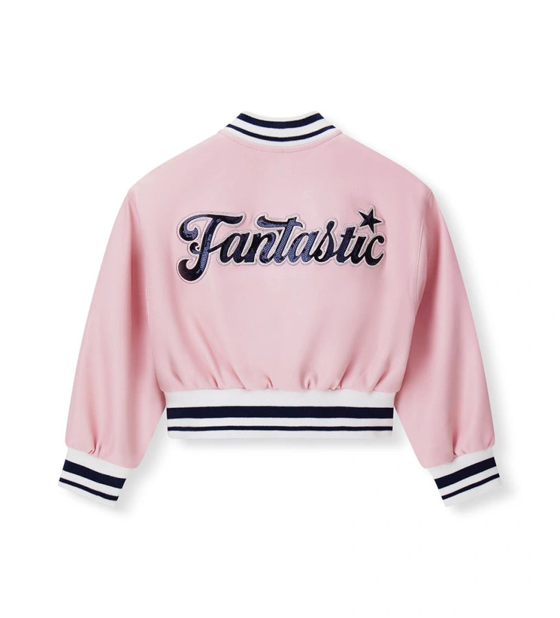 Κοριτσίστικο ροζ bomber jacket από δερματίνη Original Marines με κεντημένο σήμα και κουμπιά.