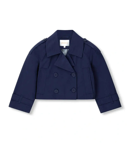 Παιδική καμπαρντίνα για κορίτσι σε μπλε χρώμα με σταυρωτό κούμπωμα.