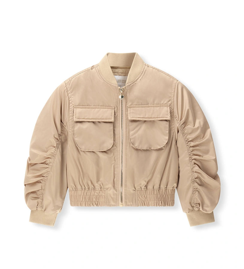 Παιδικό μπουφάν bomber για κορίτσι Original Marines σε μπεζ χρώμα με σούρες στα μανίκια.