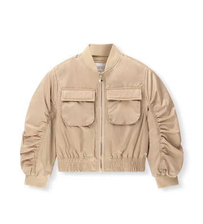 Παιδικό μπουφάν bomber για κορίτσι Original Marines σε μπεζ χρώμα με σούρες στα μανίκια.