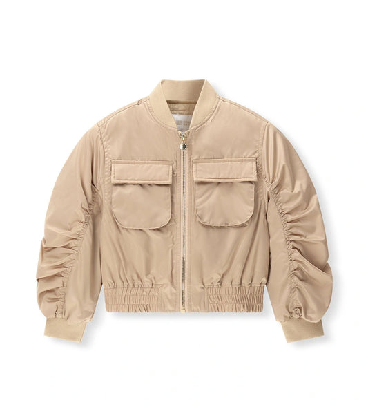 Παιδικό μπουφάν bomber για κορίτσι Original Marines σε μπεζ χρώμα με σούρες στα μανίκια.