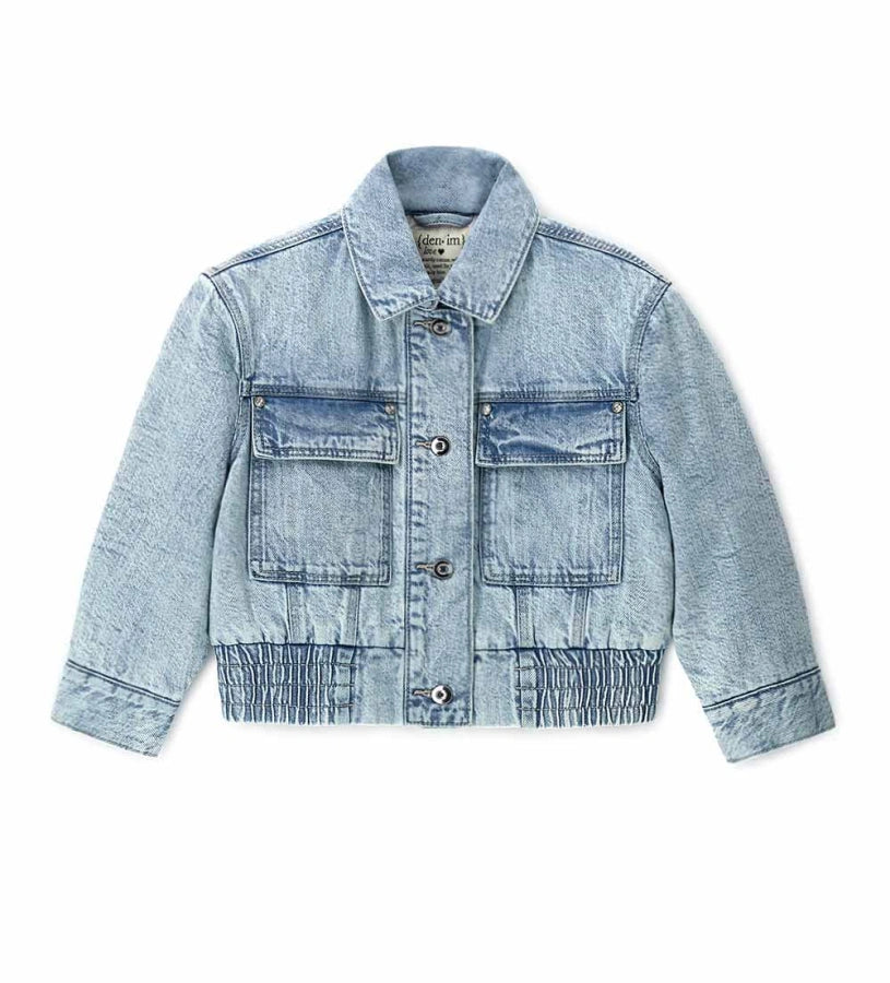 Γαλάζιο τζιν μπουφάν Original Marines κοριτσιού 5–14 ετών με rhinestone λογότυπο και κόσμημα κουμπιά για το σχολείο και casual εξόδους