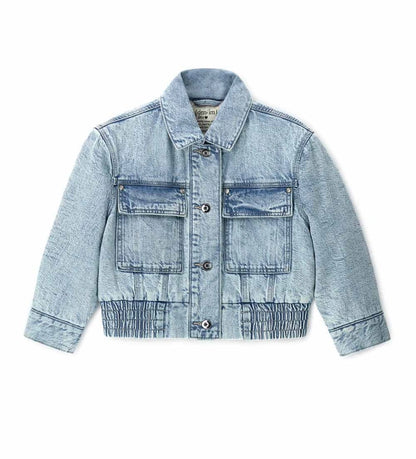 Γαλάζιο τζιν μπουφάν Original Marines κοριτσιού 5–14 ετών με rhinestone λογότυπο και κόσμημα κουμπιά για το σχολείο και casual εξόδους