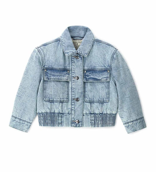 Γαλάζιο τζιν μπουφάν Original Marines κοριτσιού 5–14 ετών με rhinestone λογότυπο και κόσμημα κουμπιά για το σχολείο και casual εξόδους