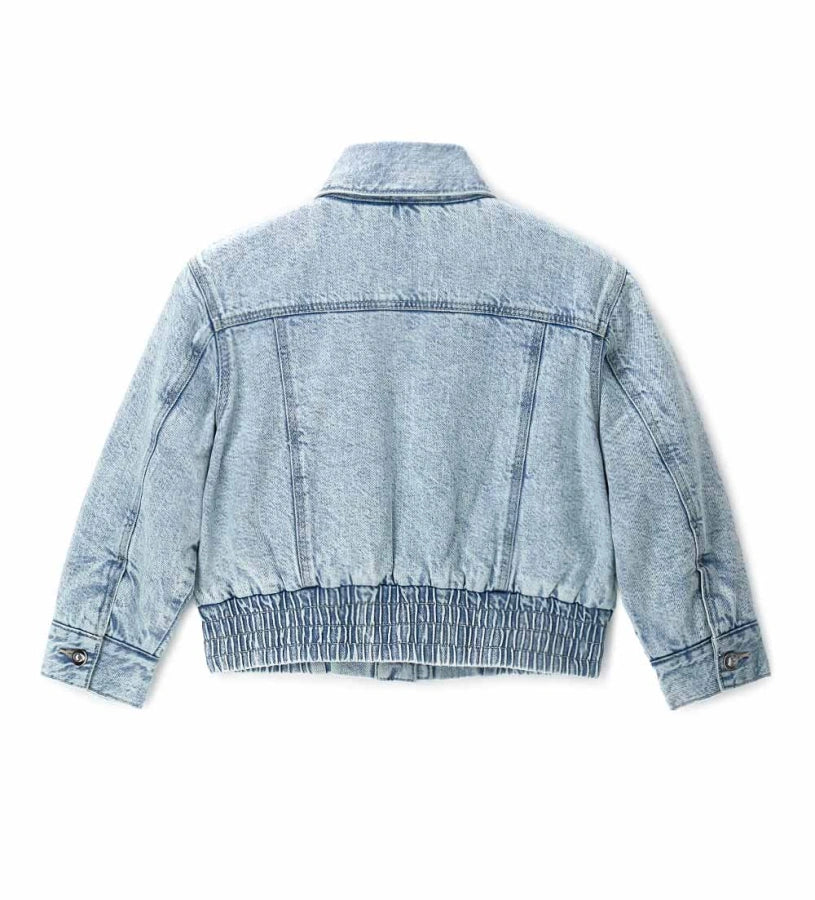 Γαλάζιο τζιν μπουφάν Original Marines κοριτσιού 5–14 ετών με rhinestone λογότυπο και κόσμημα κουμπιά για το σχολείο και casual εξόδους