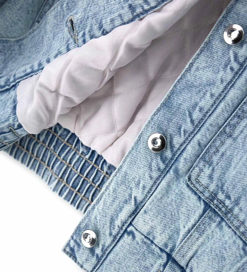 Γαλάζιο τζιν μπουφάν Original Marines κοριτσιού 5–14 ετών με rhinestone λογότυπο και κόσμημα κουμπιά για το σχολείο και casual εξόδους