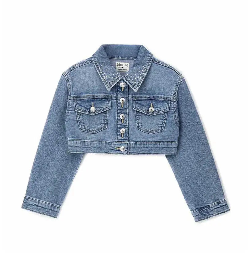 Κοριτσίστικο τζιν τζάκετ Original Marines με αστραφτερά στρας στον γιακά και κουμπιά.