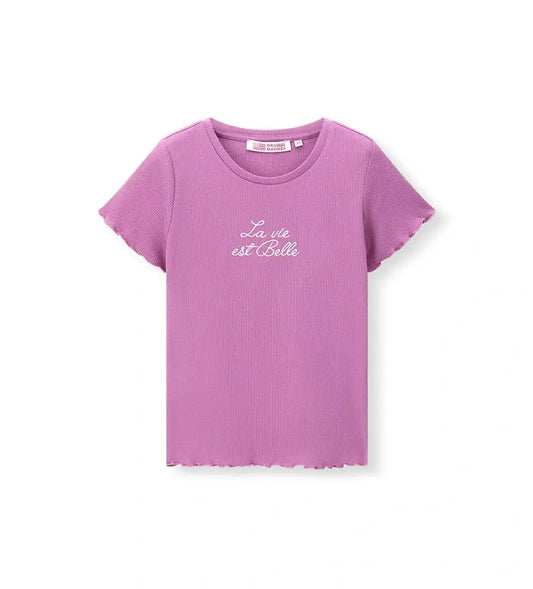 Μωβ κοριτσίστικο ριμπ μπλουζάκι Original Marines με κέντημα La Vie Est Belle.