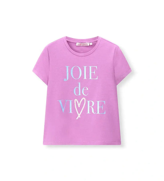 Κοριτσίστικη κοντομάνικη μπλούζα Original Marines σε λιλά-ροζ χρώμα με το σύνθημα Joie de Vivre και σχέδιο καρδιά.