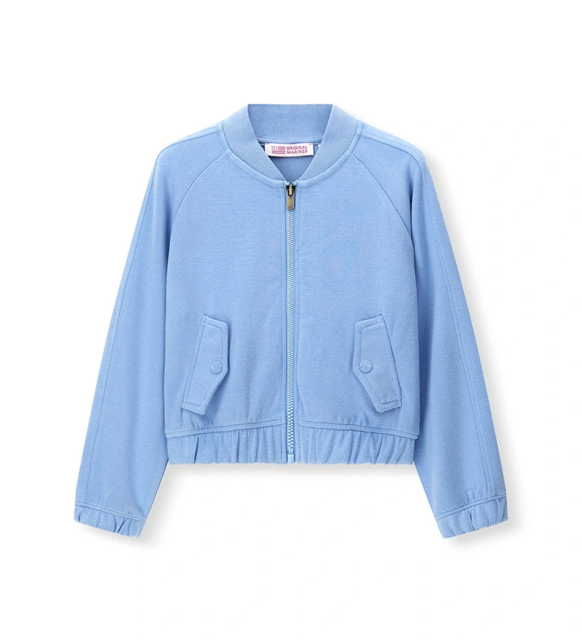 Παιδικό μπουφάν bomber για κορίτσι σε γαλάζιο χρώμα με στρας και φερμουάρ.
