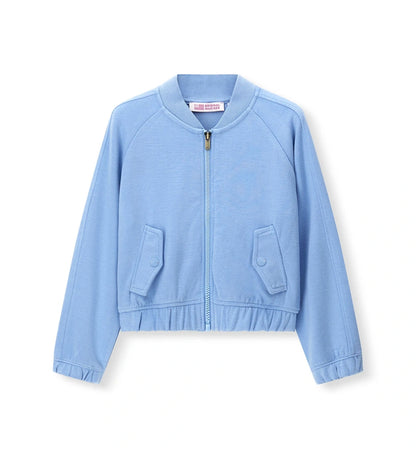 Παιδικό μπουφάν bomber για κορίτσι σε γαλάζιο χρώμα με στρας και φερμουάρ.