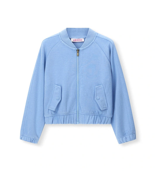 Παιδικό μπουφάν bomber για κορίτσι σε γαλάζιο χρώμα με στρας και φερμουάρ.