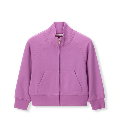 Μωβ παιδική ζακέτα Original Marines με φερμουάρ, όρθιο γιακά και ριμπ τελειώματα για κορίτσια.