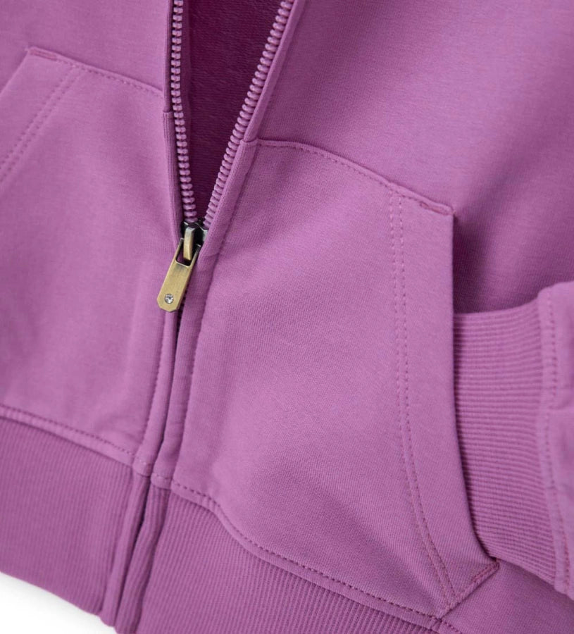 Μωβ παιδική ζακέτα Original Marines με φερμουάρ, όρθιο γιακά και ριμπ τελειώματα για κορίτσια.