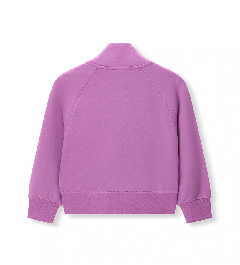 Μωβ παιδική ζακέτα Original Marines με φερμουάρ, όρθιο γιακά και ριμπ τελειώματα για κορίτσια.