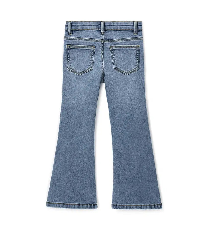 Κοριτσίστικο τζιν παντελόνι καμπάνα Original Marines με 5 τσέπες και διακοσμητικό σχέδιο.